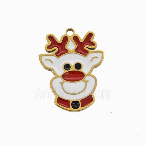 Christmas Reindeer Charms 304 Stainless Steel Pendant Enamel Gold Plated