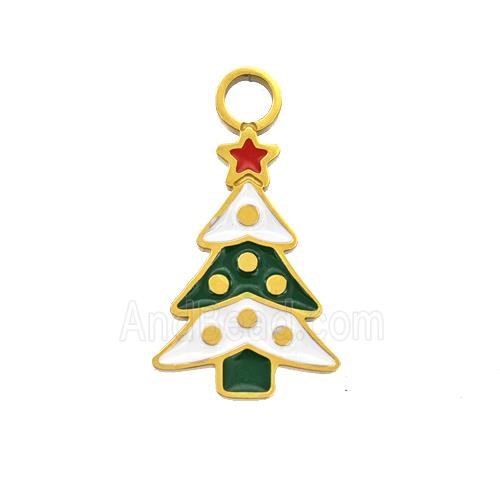 Christmas Tree Charms 304 Stainless Steel Pendant Enamel Gold Plated