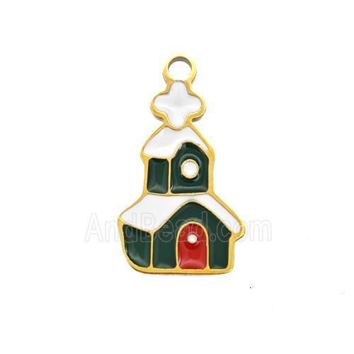 Christmas House Charms 304 Stainless Steel Pendant Enamel Gold Plated