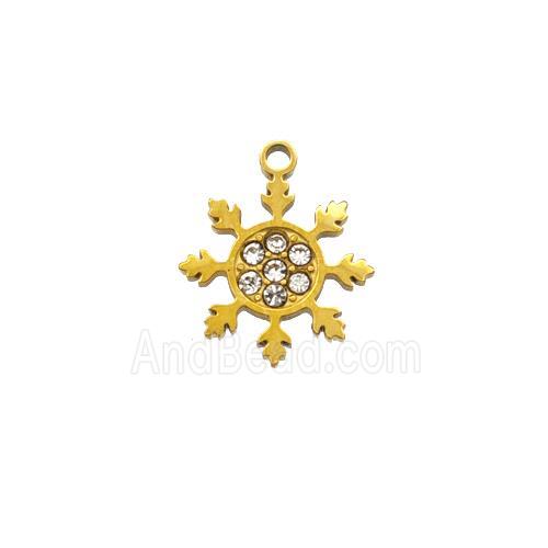 Christmas Snowflake Charms 304 Stainless Steel Pendant Pave Rhinestone Gold Plated