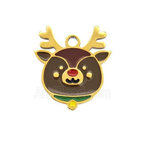 Christmas Reindeer Charms 304 Stainless Steel Pig Pendant Enamel Gold Plated