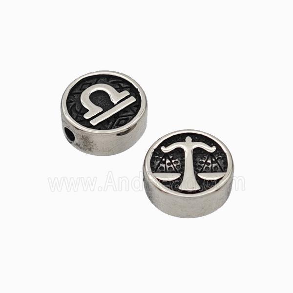Stainless Steel Coin Beads Zodiac Libra Antique Silver