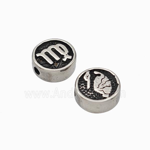 Stainless Steel Coin Beads Zodiac Virgo Antique Silver