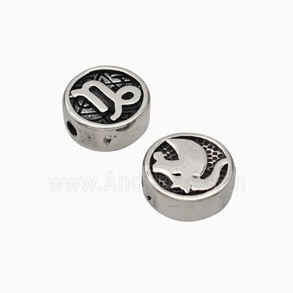 Stainless Steel Coin Beads Zodiac Capricorn Antique Silver