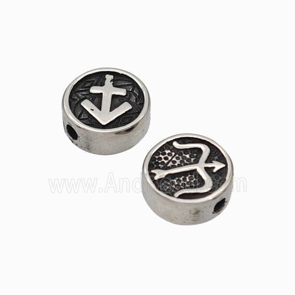 Stainless Steel Coin Beads Zodiac Sagittarius Antique Silver