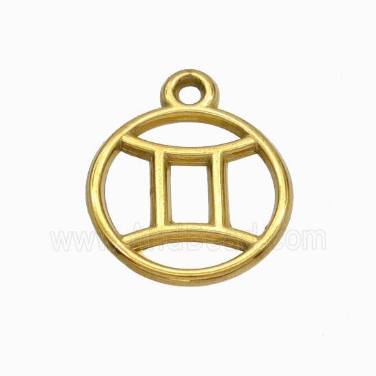 Stainless Steel Symbol Pendant Zodiac Gemini Gold Plated