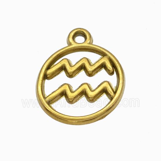 Stainless Steel Symbol Pendant Zodiac Aquarius Gold Plated