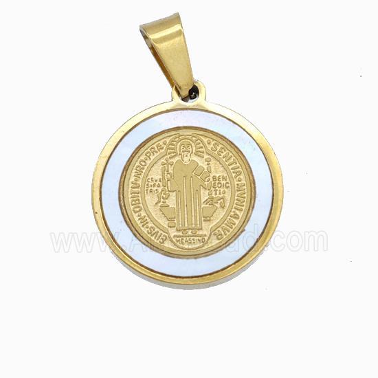 Jesus Charms Stainless Steel Circle Pendant Pave Shell Gold Plated