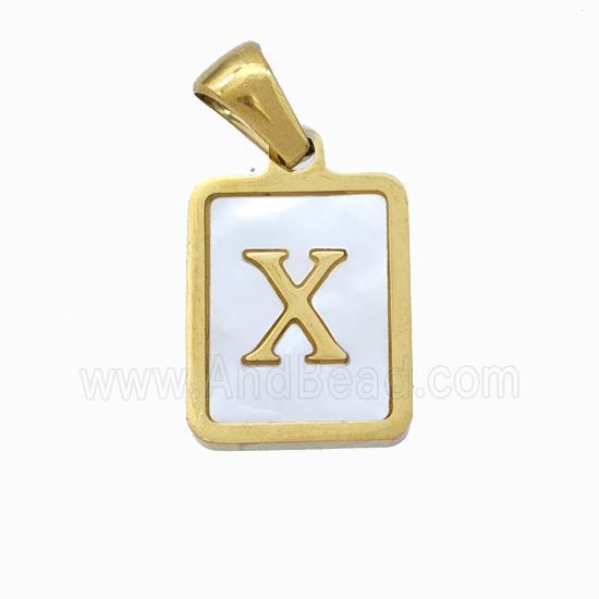 Stainless Steel Rectangle Pendant Pave Shell Letter-X Gold Plated