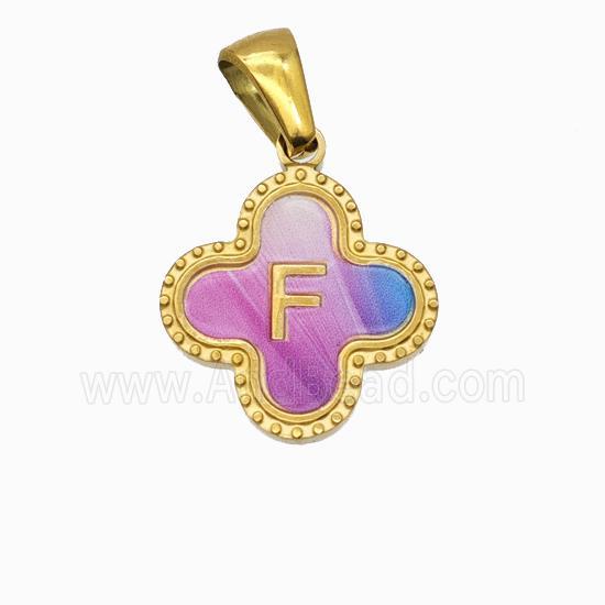 Stainless Steel Clover Pendant Letter-F Painted Gold Plated