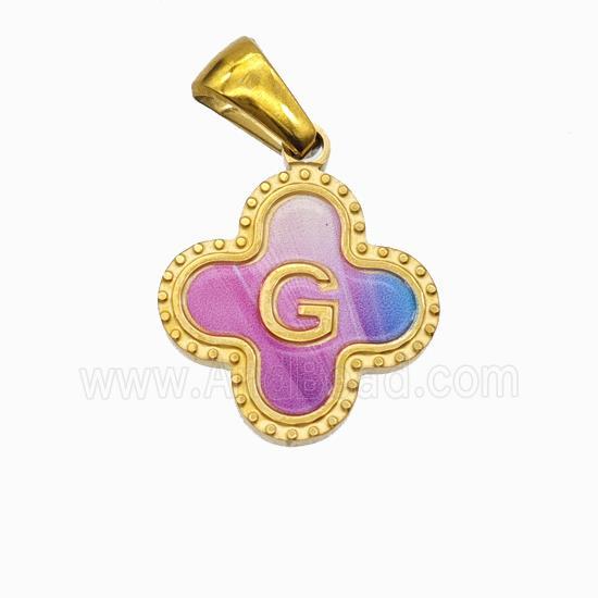 Stainless Steel Clover Pendant Letter-G Painted Gold Plated
