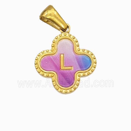 Stainless Steel Clover Pendant Letter-L Painted Gold Plated