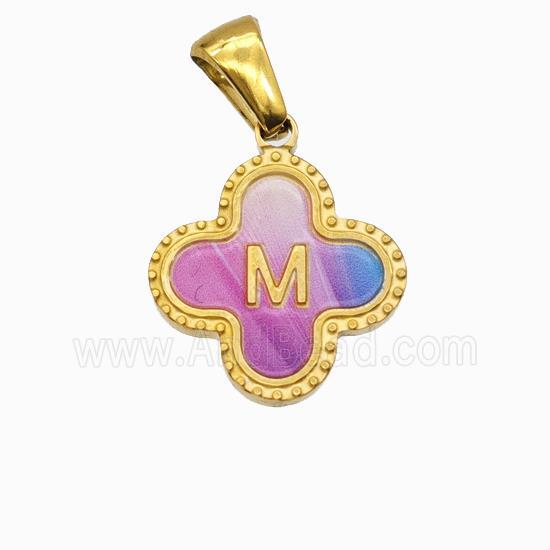 Stainless Steel Clover Pendant Letter-M Painted Gold Plated