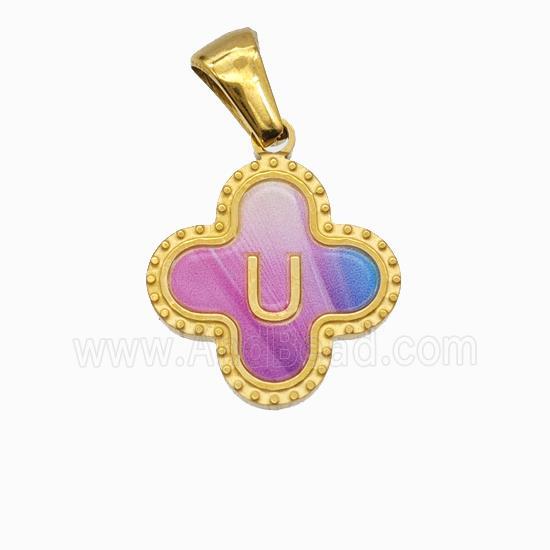 Stainless Steel Clover Pendant Letter-U Painted Gold Plated