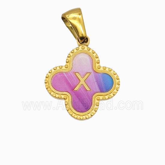 Stainless Steel Clover Pendant Letter-X Painted Gold Plated