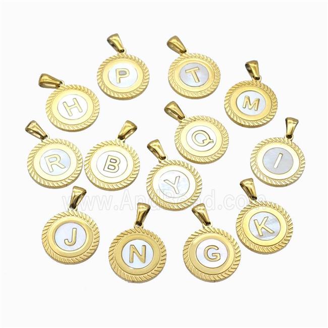 Stainless Steel Letter Pendant Pave Shell Mix Alphabet Gold Plated