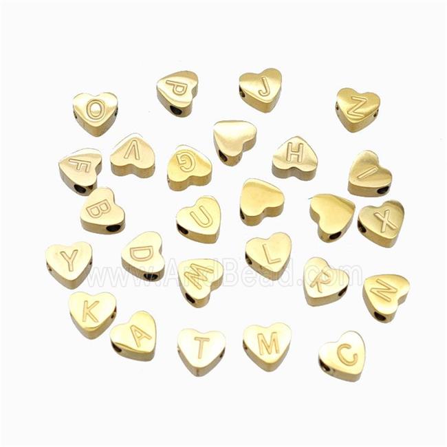 Stainless Steel Heart Letter Beads Mix Alphabet Gold Plted