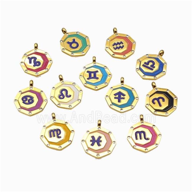 Stainless Steel Zodiac Symbol Pendant Painted Gold Plated Mixed