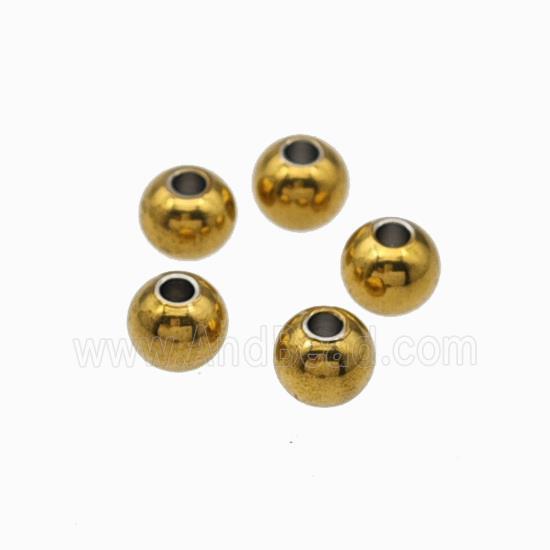 Stainless Steel Round Beads Smooth Gold Plated
