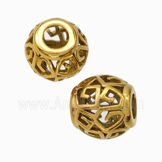 Titanium Steel Barrel Beads Large Hole Hollow Gold Plated