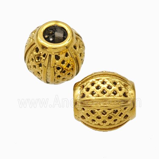 Titanium Steel Barrel Beads Large Hole Hollow Gold Plated