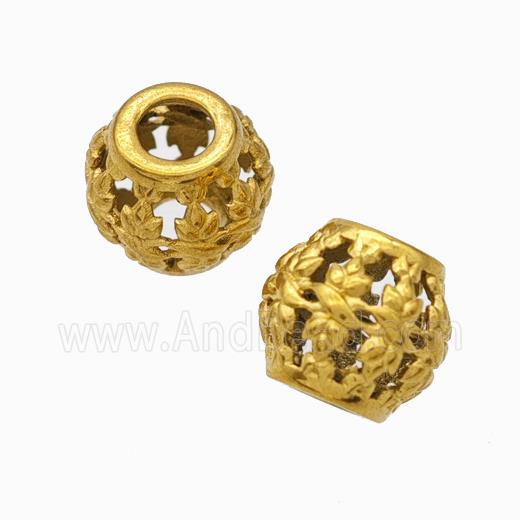 Titanium Steel Round Beads Large Hole Hollow Gold Plated