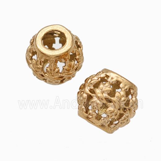 Titanium Steel Round Beads Large Hole Hollow Rose Gold