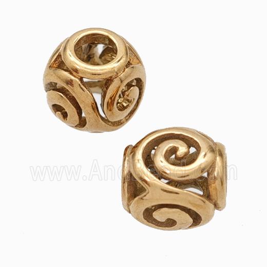 Titanium Steel Round Beads Large Hole Hollow Rose Gold