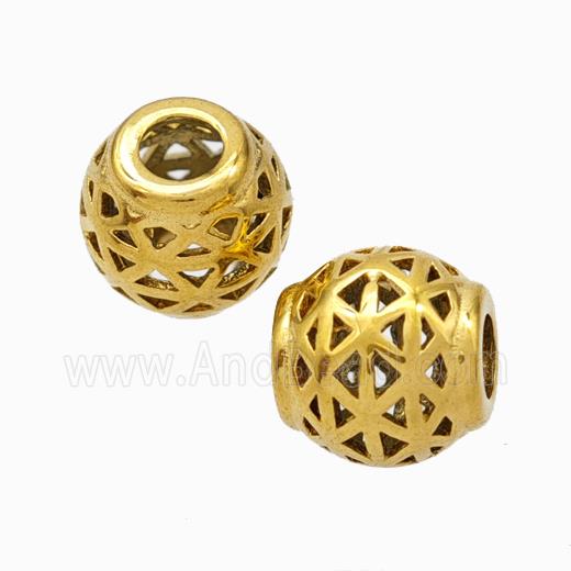 Titanium Steel Barrel Beads Large Hole Hollow Gold Plated