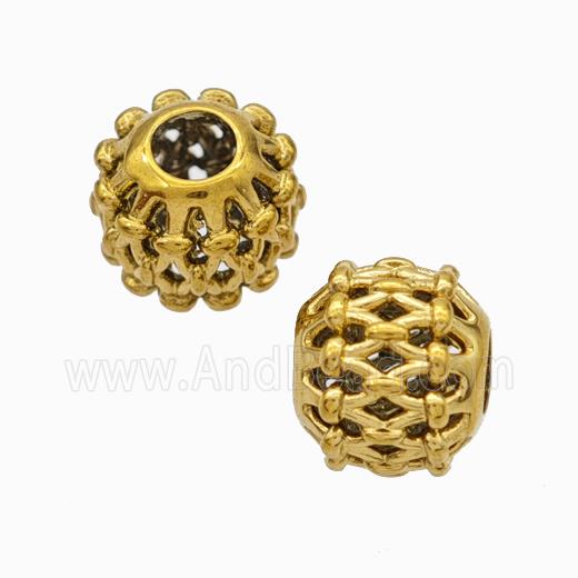 Titanium Steel Round Beads Large Hole Hollow Gold Plated