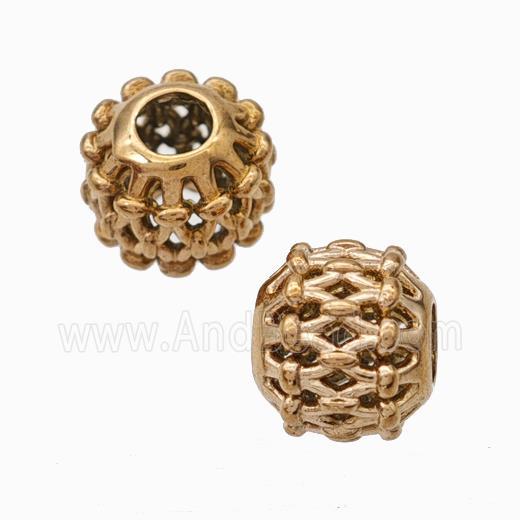Titanium Steel Round Beads Large Hole Hollow Rose Gold