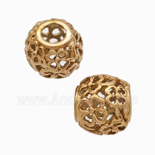 Titanium Steel Round Beads Large Hole Hollow Clover Rose Gold