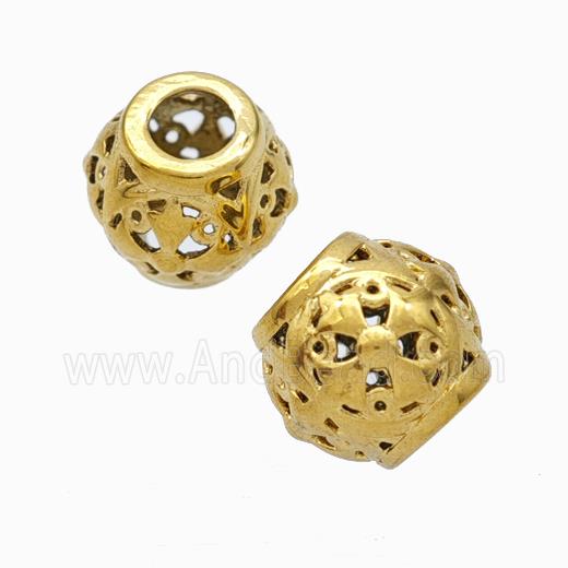 Titanium Steel Round Beads Large Hole Hollow Gold Plated