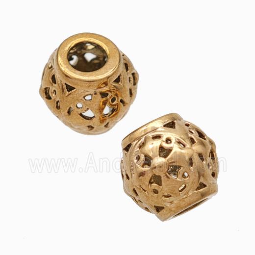 Titanium Steel Round Beads Large Hole Hollow Rose Gold