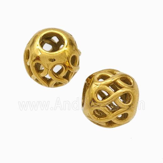 Titanium Steel Round Beads Large Hole Hollow Gold Plated