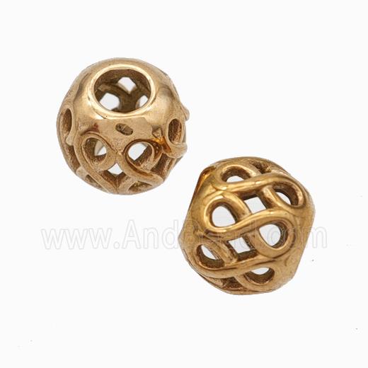 Titanium Steel Round Beads Large Hole Hollow Rose Gold