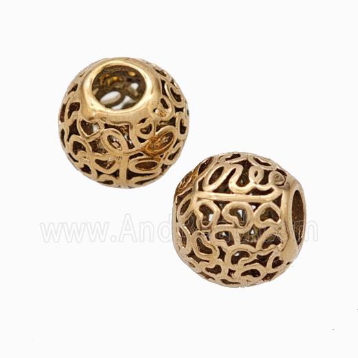 Titanium Steel Round Beads Large Hole Hollow Rose Gold