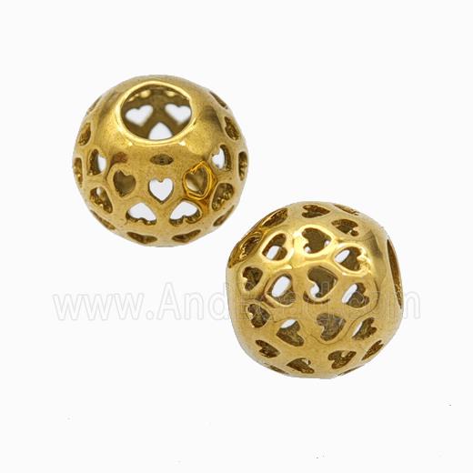 Titanium Steel Round Beads Large Hole Hollow Gold Plated