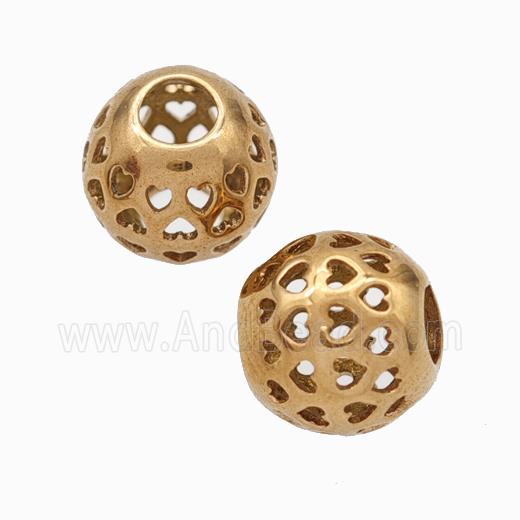 Titanium Steel Round Beads Large Hole Hollow Rose Gold