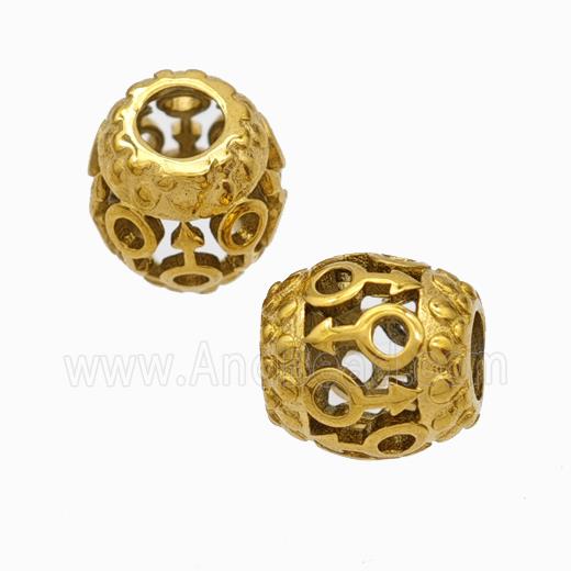 Titanium Steel Barrel Beads Large Hole Hollow Gold Plated