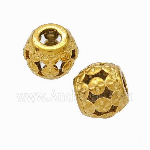 Titanium Steel Round Beads Large Hole Hollow Gold Plated