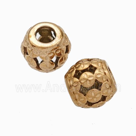 Titanium Steel Round Beads Large Hole Hollow Rose Gold