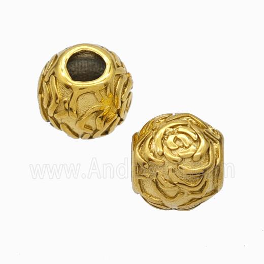 Titanium Steel Round Beads Large Hole Flower Gold Plated
