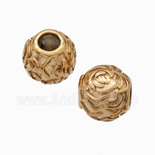 Titanium Steel Round Beads Large Hole Flower Rose Gold