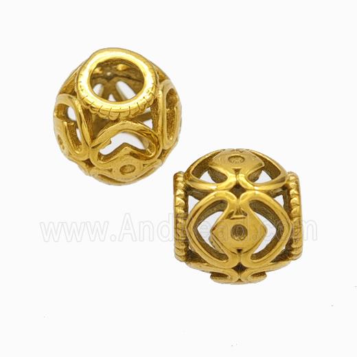 Titanium Steel Round Beads Large Hole Hollow Gold Plated