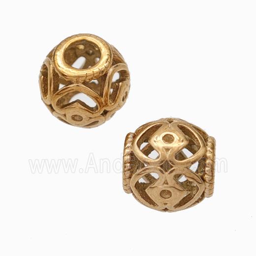 Titanium Steel Round Beads Large Hole Hollow Rose Gold