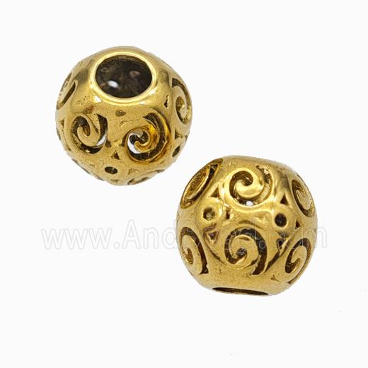 Titanium Steel Round Beads Large Hole Hollow Gold Plated