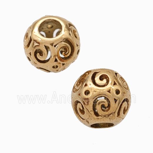 Titanium Steel Round Beads Large Hole Hollow Rose Gold