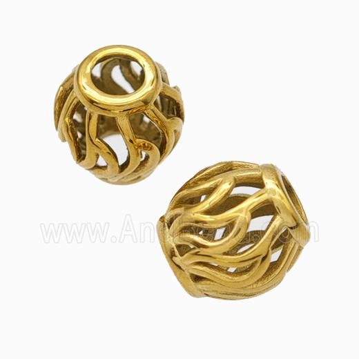 Titanium Steel Barrel Beads Large Hole Hollow Gold Plated