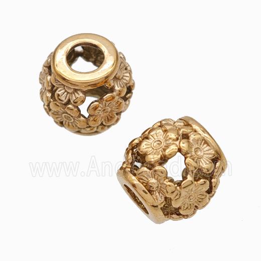 Titanium Steel Barrel Beads Large Hole Hollow Flower Rose Gold